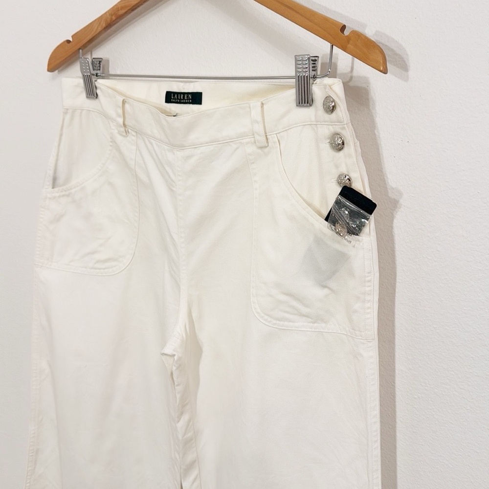 LAUREN RALPH LAUREN Wide Leg Ivory Cotton Pants High Rise Size 6 NWT - Picture 2 of 7